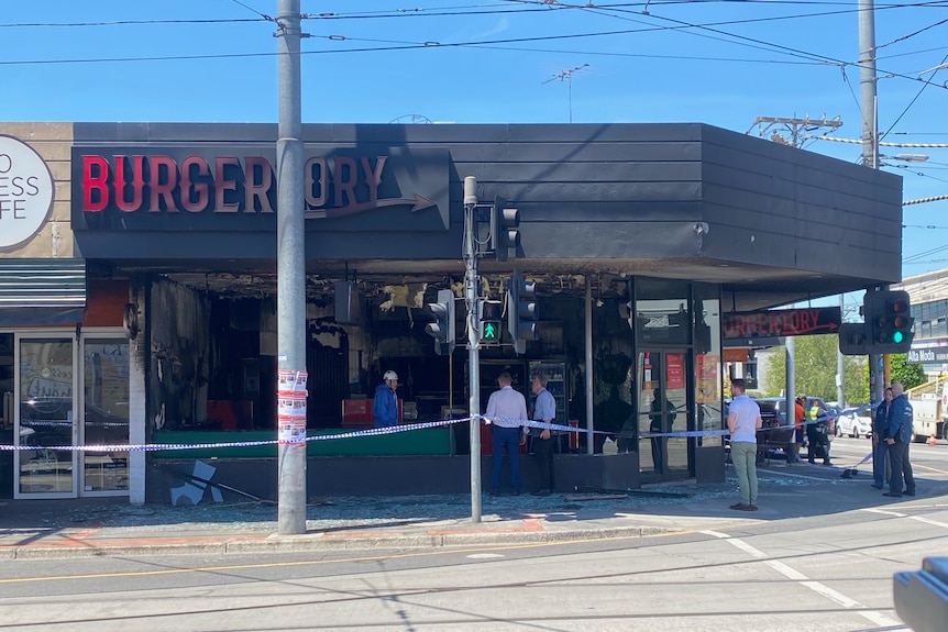 A one-story restaurant in the suburbs is badly damaged after a fire