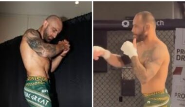 Jean Silva wearing Alex Volkanovski's custom shorts