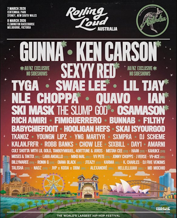 The Rolling Loud Australia lineup.
