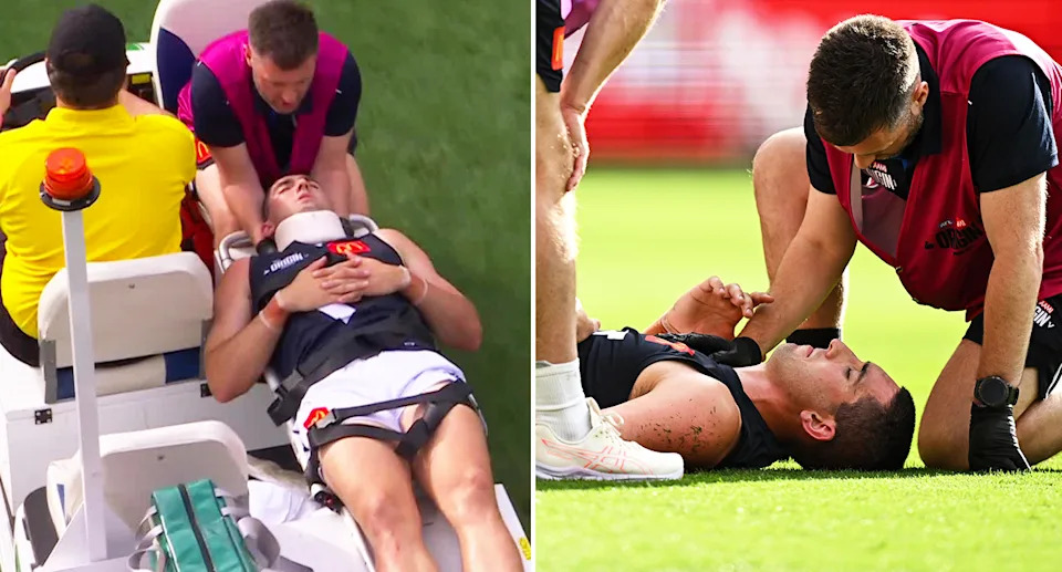 Jacob Weitering after a heavy fall in AFL State of Origin.