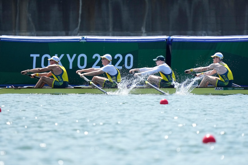Men's rowing team in action