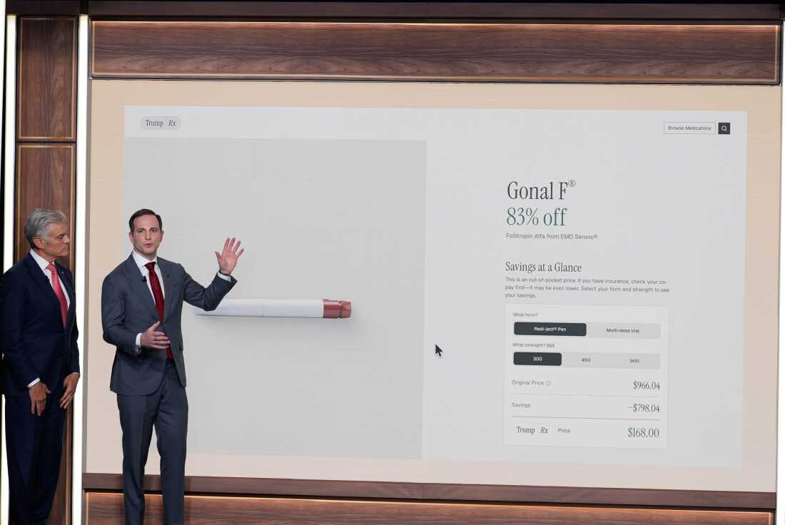 National Design Studio director Joe Gebbia and Centers for Medicare & Medicaid Services administrator Mehmet Oz talk about TrumpRx .gov during a presentation on its rollout Thursday.