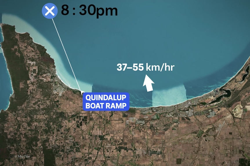 A map showing a rescue off Geographe Bay