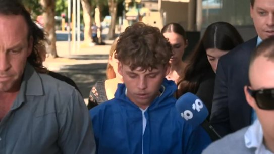 Brodie Dewar leaves court after a previous appearance in December.