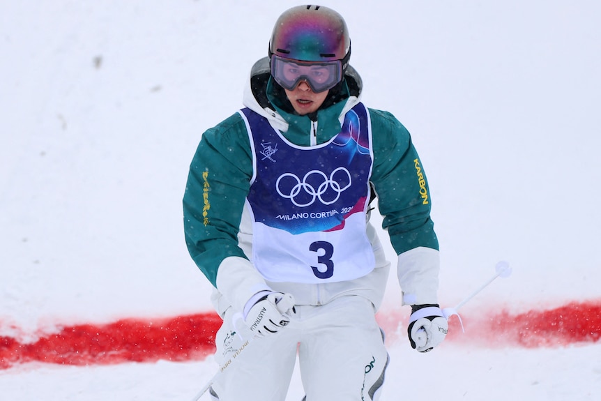 Jakara Anthony competing in the dual moguls at the 2026 Winter Olympics.