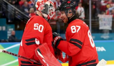Crosby sets record, Wilson drops the gloves as Canada thumps France at Olympics