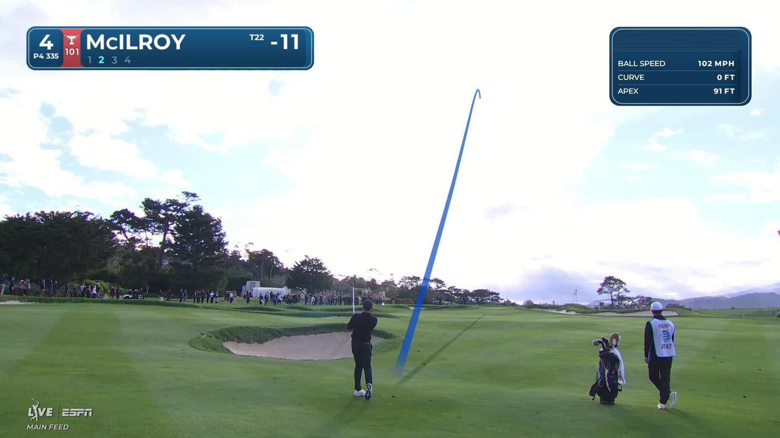 Rory McIlroy holes out 33-foot birdie putt on No. 4 at Pebble Beach