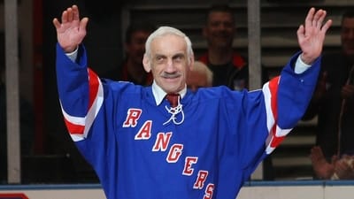 Former Ranger Lou Fontinato attends a ceremony honoring Andy Bathgate and...