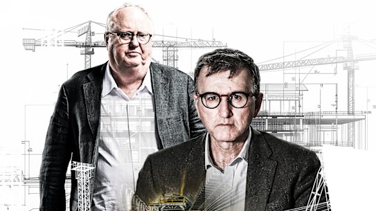 CFMEU administrator Mark Irving (right) and corruption-busting lawyer Geoffrey Watson, SC.