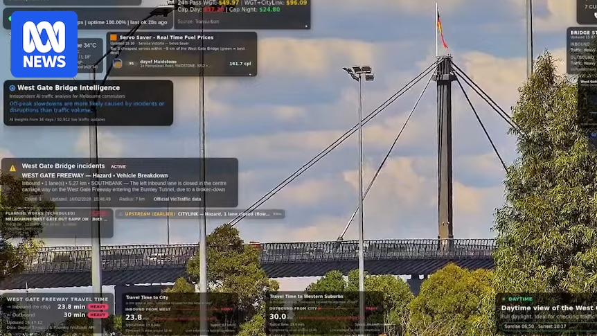 Melbourne man sets up West Gate Bridge livestream from his driveway