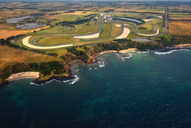 Aerial photo of the Phillip Island grand prix track.