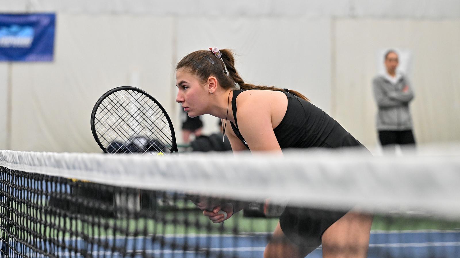 Matilde Parreira and Sabrina Tolstova celebrate a winning point against Oakland