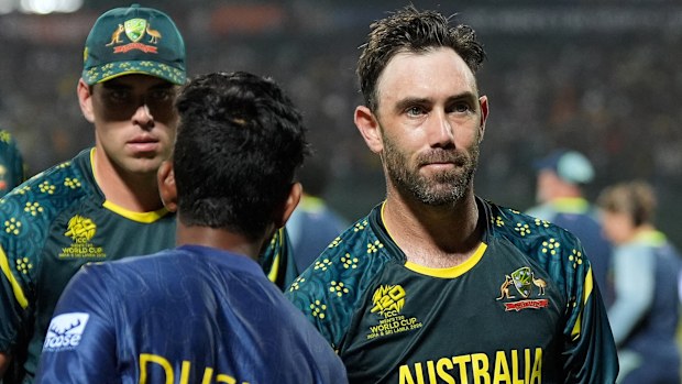 Glenn Maxwell of Australia looks dejected