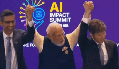 Awkward moment AI rivals refuse to hold hands at India event