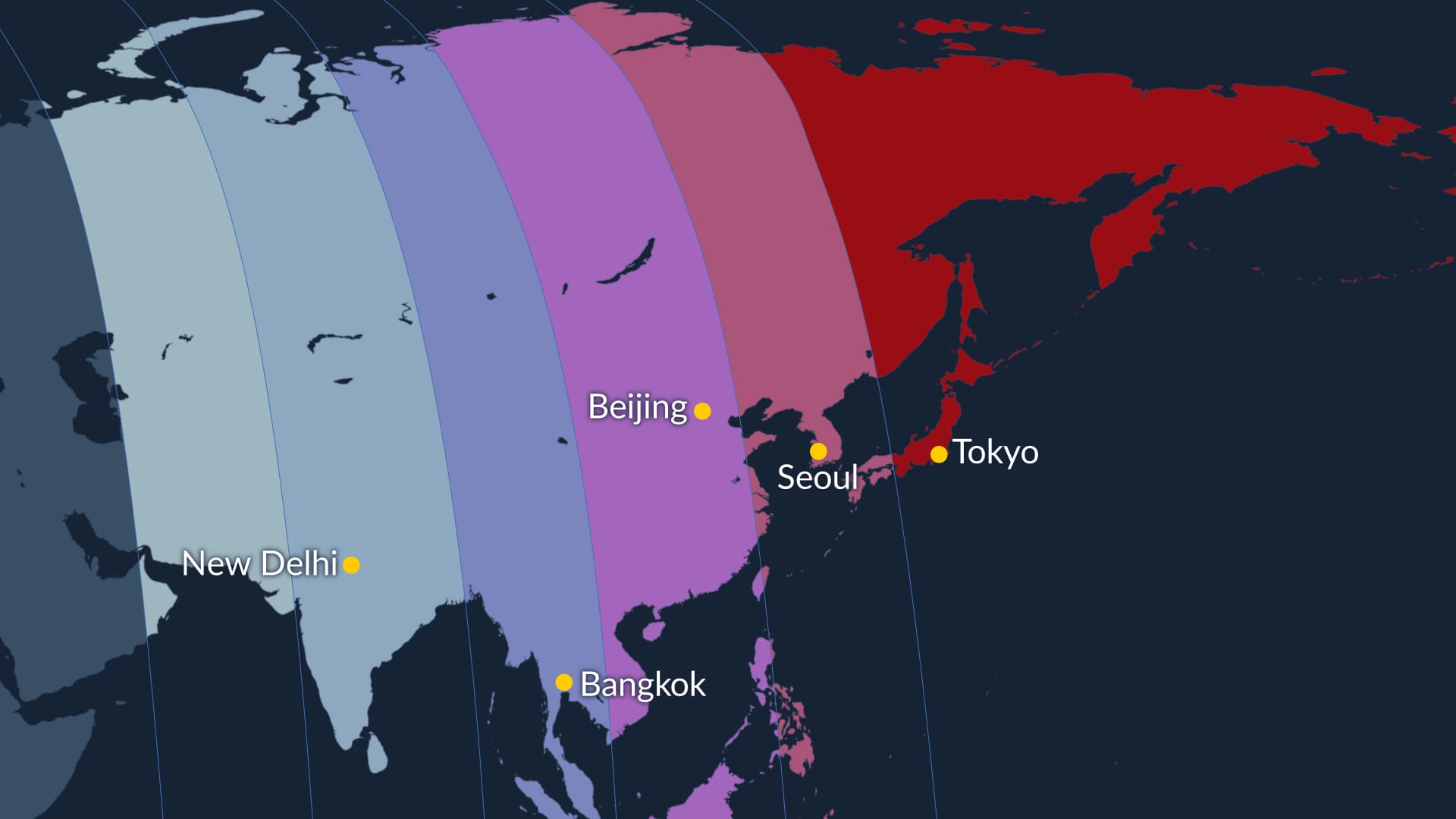 Blood Moon 2026 visibility map for Asian regions: Japan, China, South Korea, India