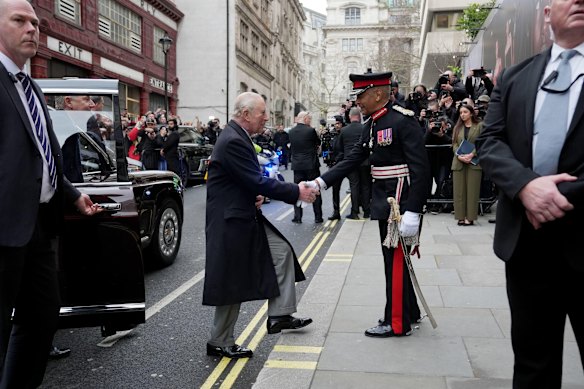 The King arrives at the opening show of London Fashion Week.
