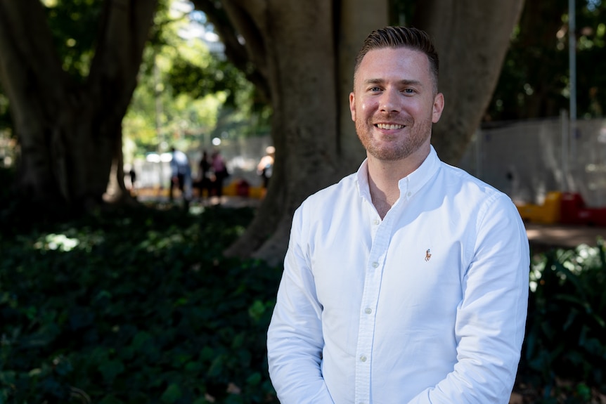 Jesse Matheson in a white shirt