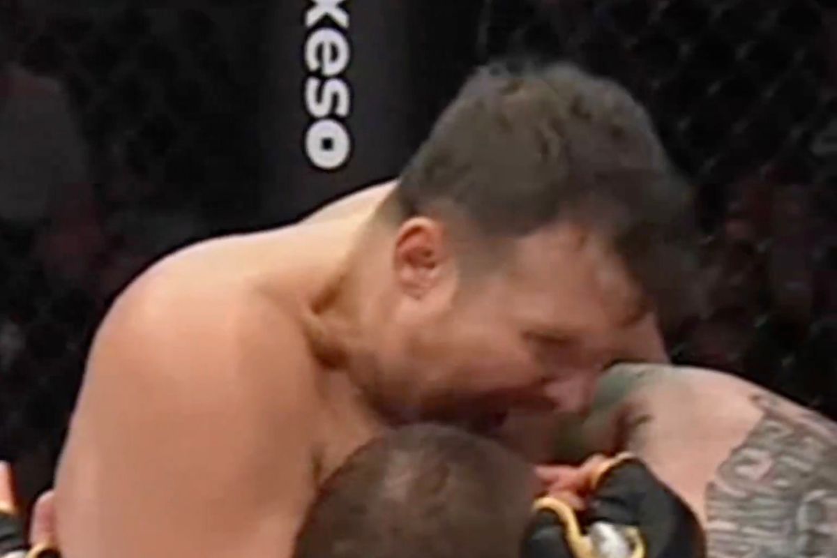 Action from a fight in the Czech Republic where a fighter bit his opponents ear