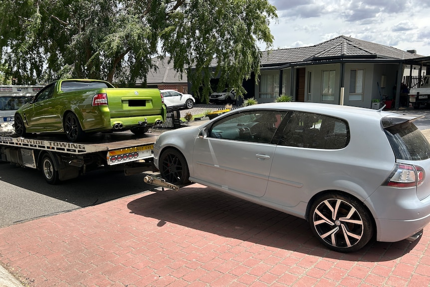 A stolen car on a flatbed truck