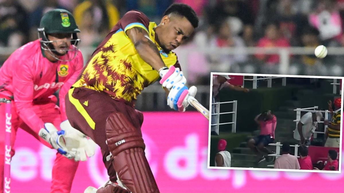 South African cricket fan escapes with a bruise after taking ball to the head during T20