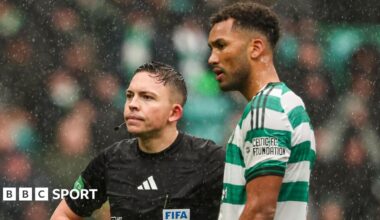 Referee Matthew MacDermid and Celtic defender Auston Trusty