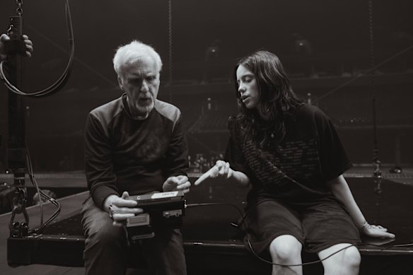 James Cameron and Billie Eilish during filming of Billie Eilish: Hit me Hard and Soft: the Tour.