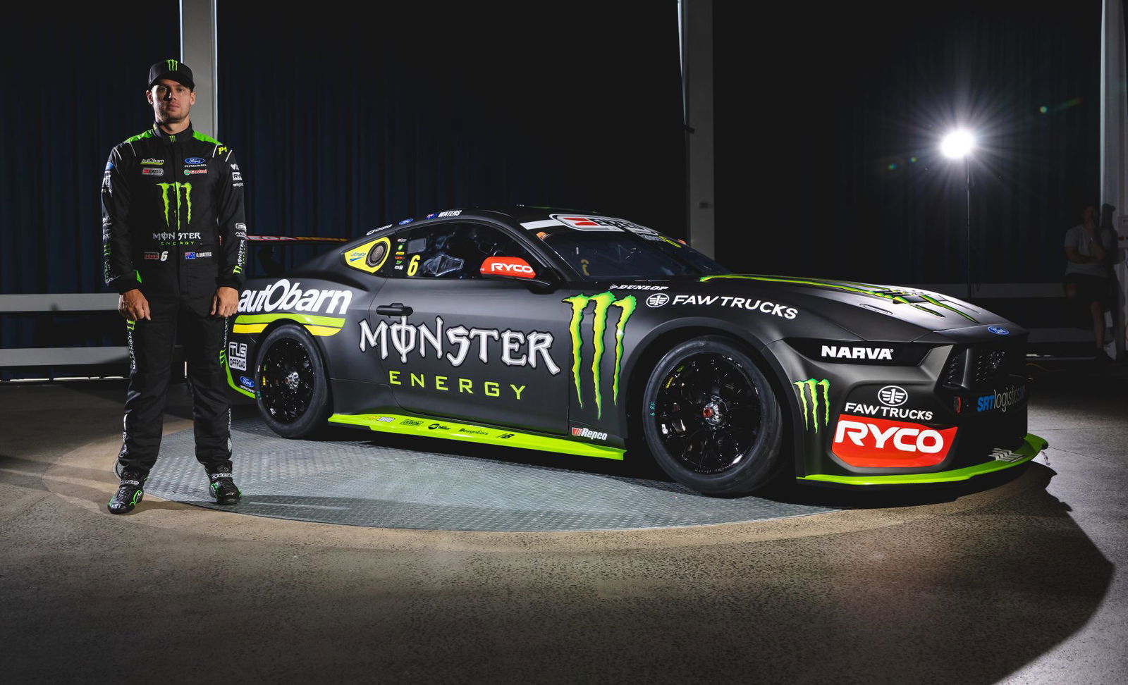 Cam Waters and his Tickford Racing Monster Energy Ford Mustang.