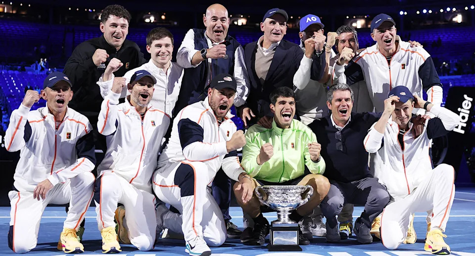 Carlos Alcaraz and his team after the Australian Open triumph.
