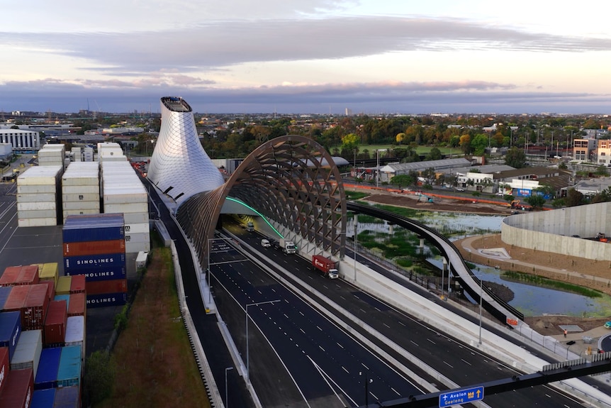 A view of the newly opened West Gate Tunnel taken by a drone.