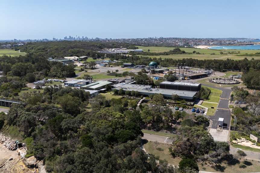 Industrual looking buildings at a waste water plant.