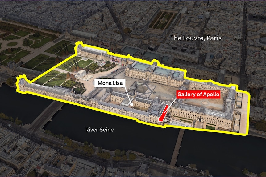 A graphic showing the Louvre Palace including the Louvre Museum.