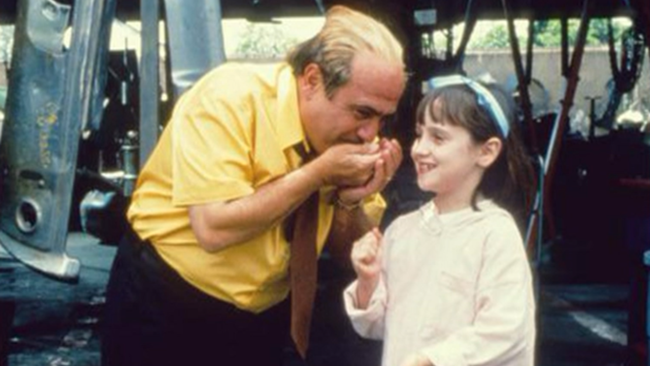Mara Wilson and Danny DeVito on set of Matilda.