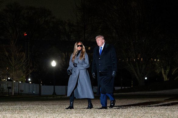 US President Donald Trump and first lady Melania Trump outside the White House.