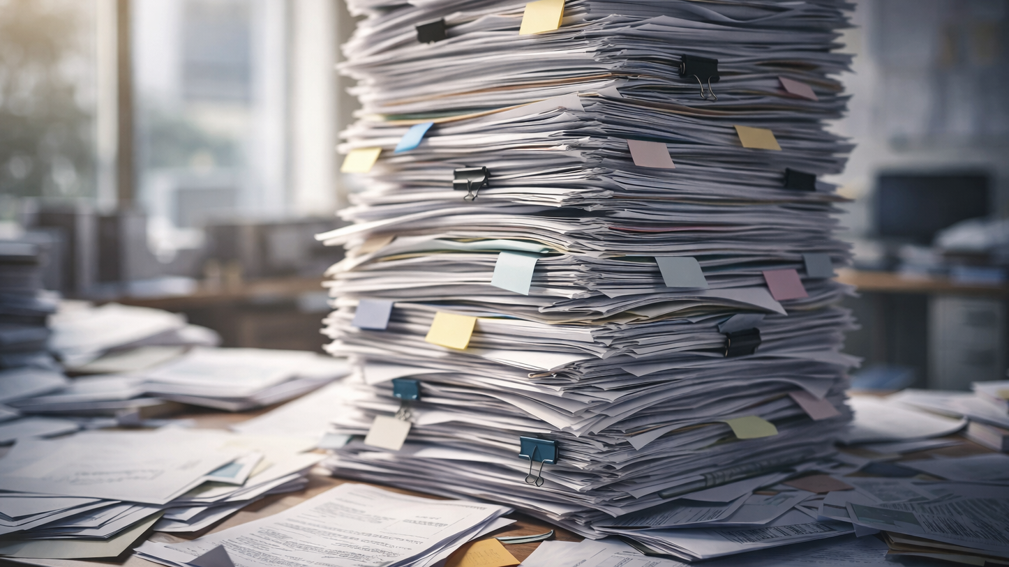 Many documents on a desk