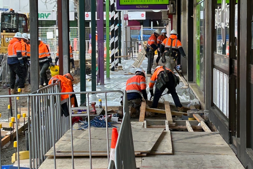 Paving work being carried out in Glenelg.