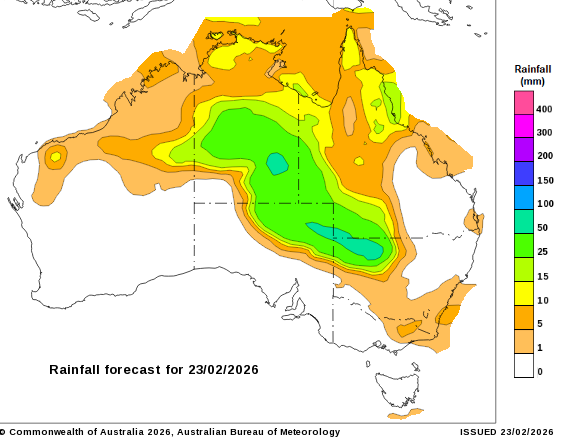 A map by the Bureau of Meterology shows expected rainfall around the country.