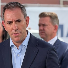 Jim Chalmers and Jarrod Bleijie at Logan on Friday.