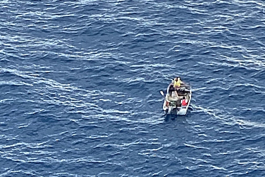 Aerial view of a small boat.