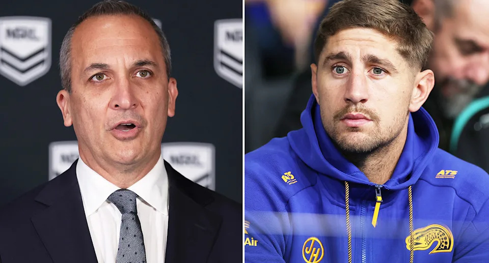 Pictured left to right, NRL boss Andrew Abdo and former Parramatta Eels star Zac Lomax.