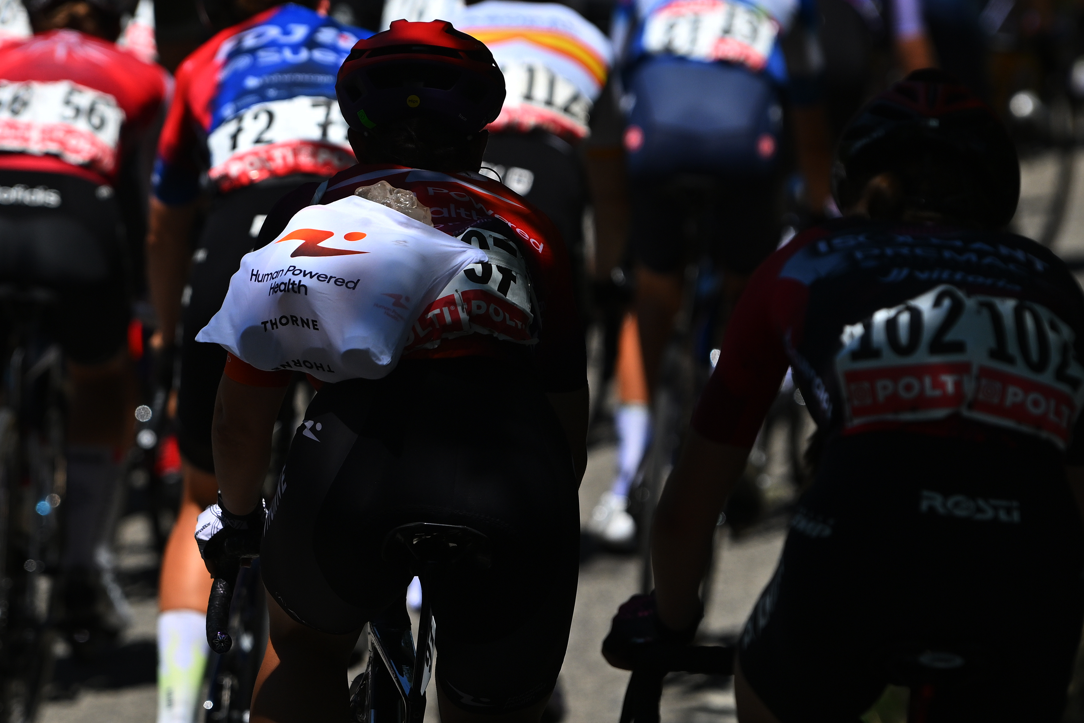 BLOCKHAUS, ITALY - JULY 13: Linda Zanetti of Italy and Team Human Powered Health carrying the feed for her teammates during the 35th Giro d&amp;apos;Italia Women 2024, Stage 7 a 120km stage from Lanciano to Blockhaus 1654m / #UCIWWT / on July 13, 2024 in Blockhaus, Italy. (Photo by Luc Claessen/Getty Images)