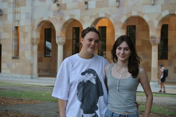 UQ students Ciara (left) and Izzy (right) agree with concerns raised by their peers about the new exam timetable.