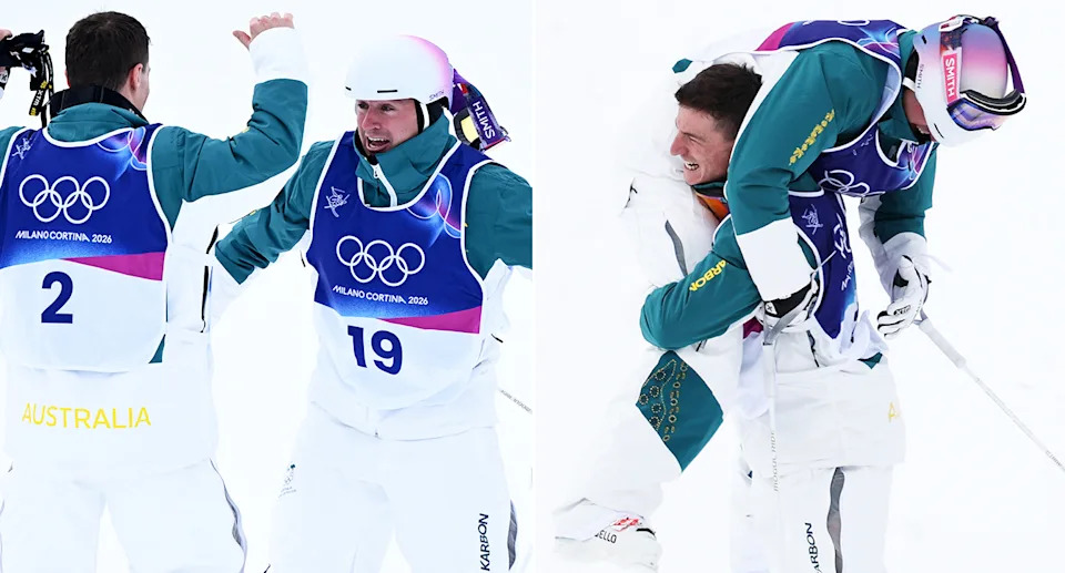 Matt Graham and Cooper Woods celebrating after the gold medal.
