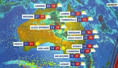 Heavy spells of rain loom over Australia's east coast as isolated showers and 'severe' storms set to bring wet start to the week