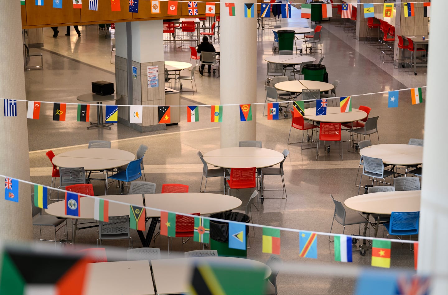 A person sat in a common area at Somerville High School Jan. 21.