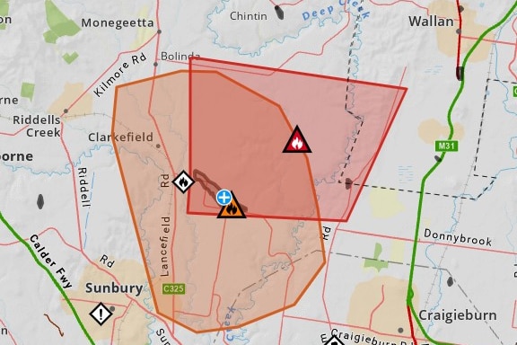 Emergency Warning is being issued for Bolinda, Clarkefield, Darraweit Guim.