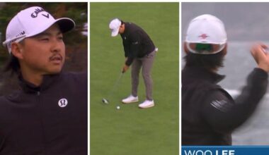 Pebble Beach Pro-Am third round leaderboard, scores, Min Woo Lee throws ball into ocean, wild weather, windy conditions moving balls on greens, latest news, video, highlights