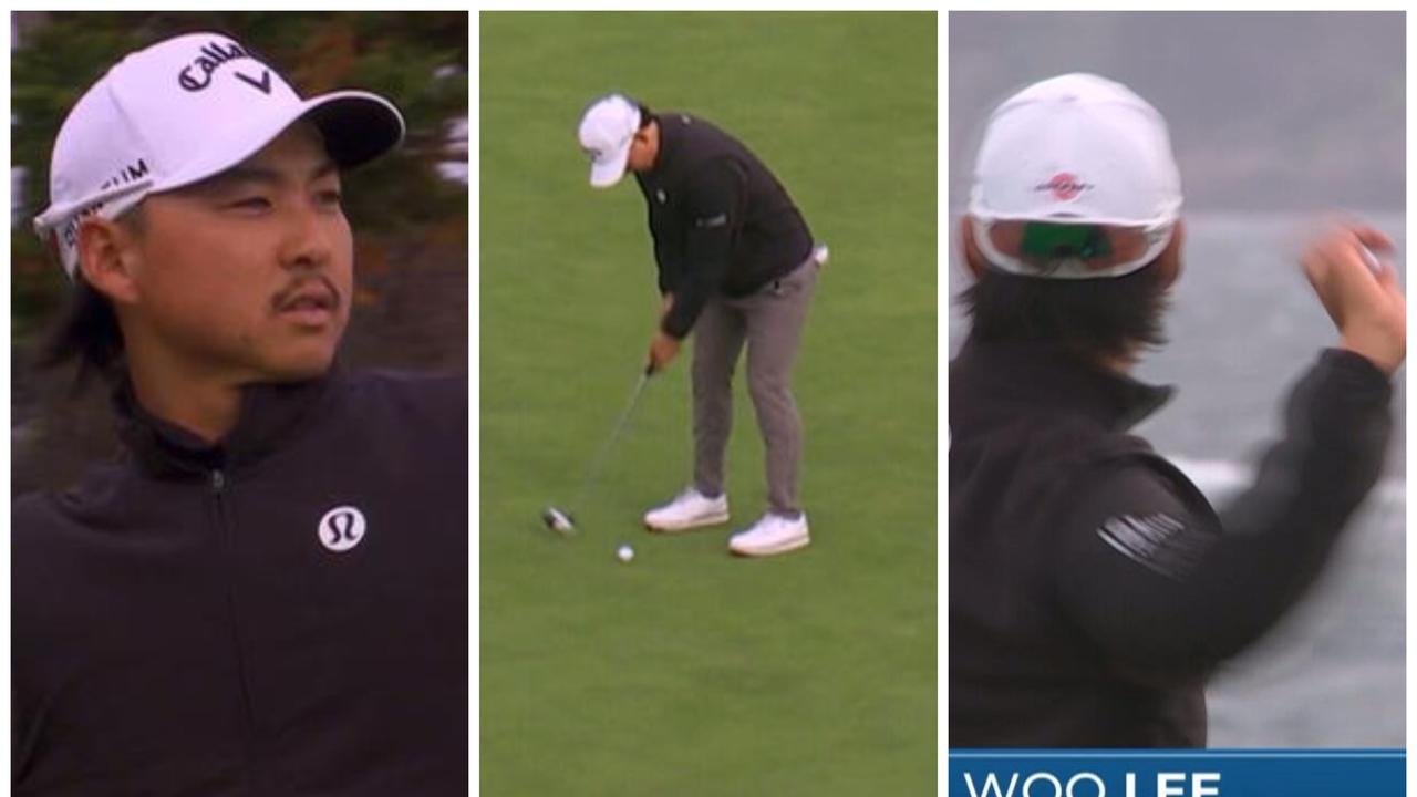 Pebble Beach Pro-Am third round leaderboard, scores, Min Woo Lee throws ball into ocean, wild weather, windy conditions moving balls on greens, latest news, video, highlights