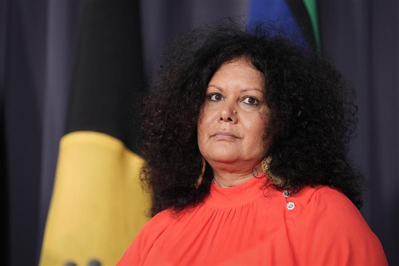 Minister for Indigenous Australians Malarndirri McCarthy stands at a lecturn during a press conference.