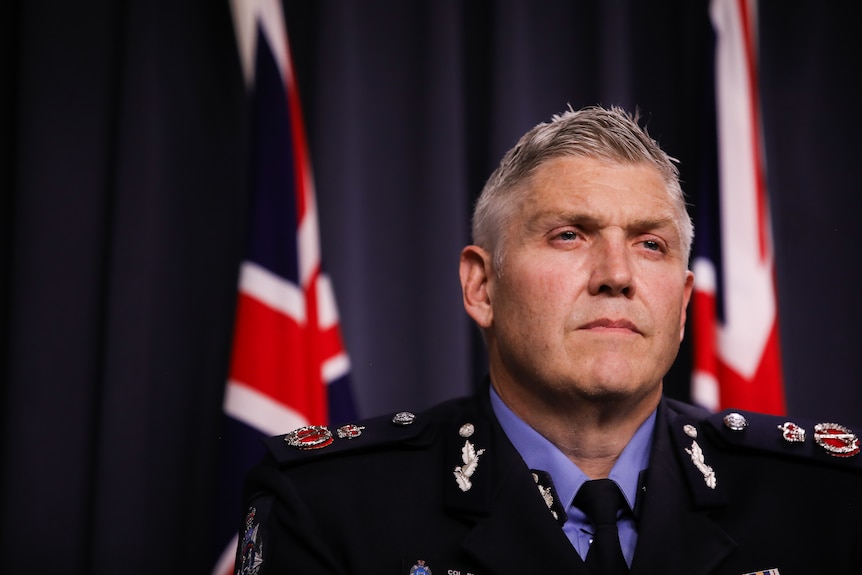 WA police commissioner Col Blanch is speaking to media