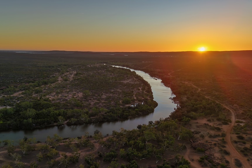a river at sunset